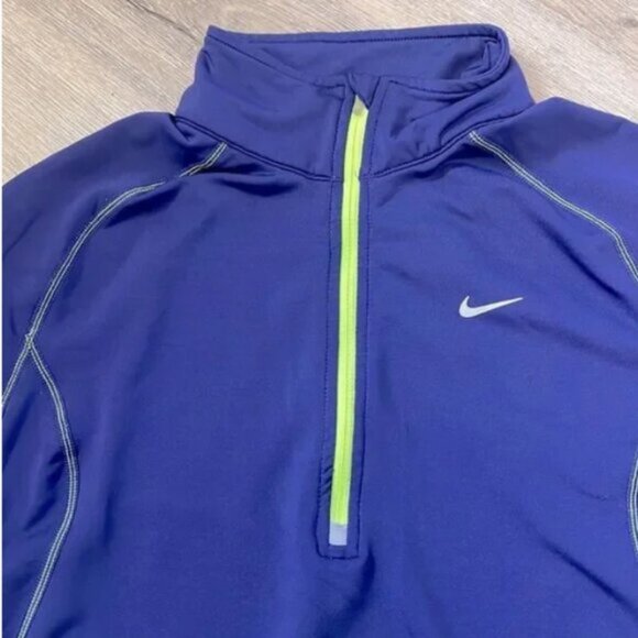 Nike - Dri-Fit 1/2 Zip Running Pullover Jacket 438726-422 | Small | Navy & Lime - Picture 3 of 9